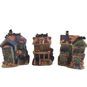 Vintage Halloween Village Houses Set of 3 Pumpkin Haunted House Fall Decor